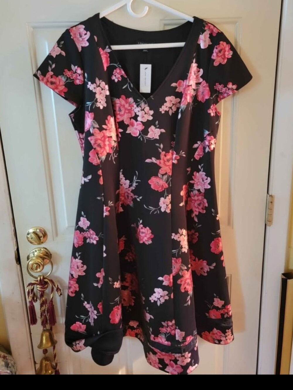 Lane Bryant Black Floral Fit & Flare Dress with Pink Blossoms